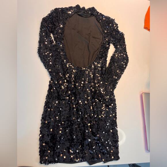 H&M Women’s Black Mock Neck Sequin Long Sleeve mini Dress Size XS - Picture 5 of 12